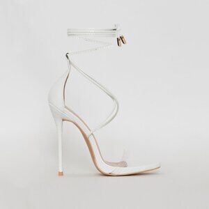 Simmi SHANIA WHITE PATENT PYTHON LACE UP STILETTO HEELS